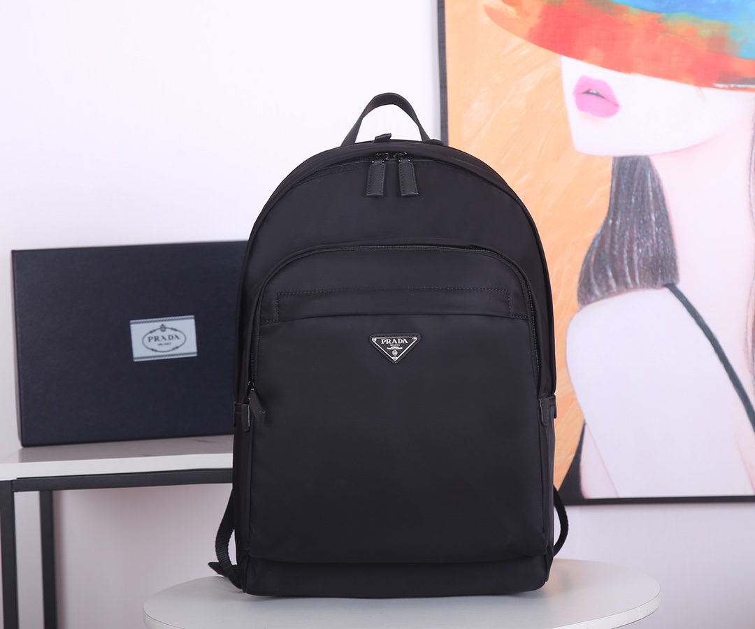 Pra*a nylon and saffiano leather black 2vz048 31 x 43.5 x 20 cm