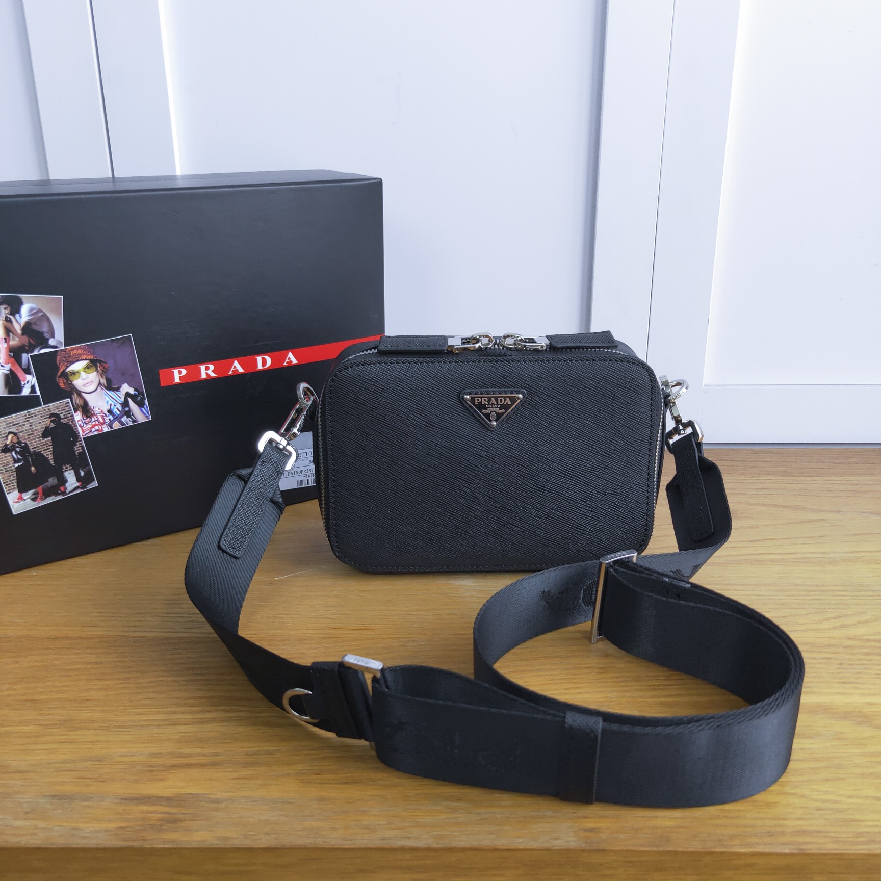 Pra*a brique saffiano leather cross-body bag black 2vh070 18 x 12 x 5.5 cm