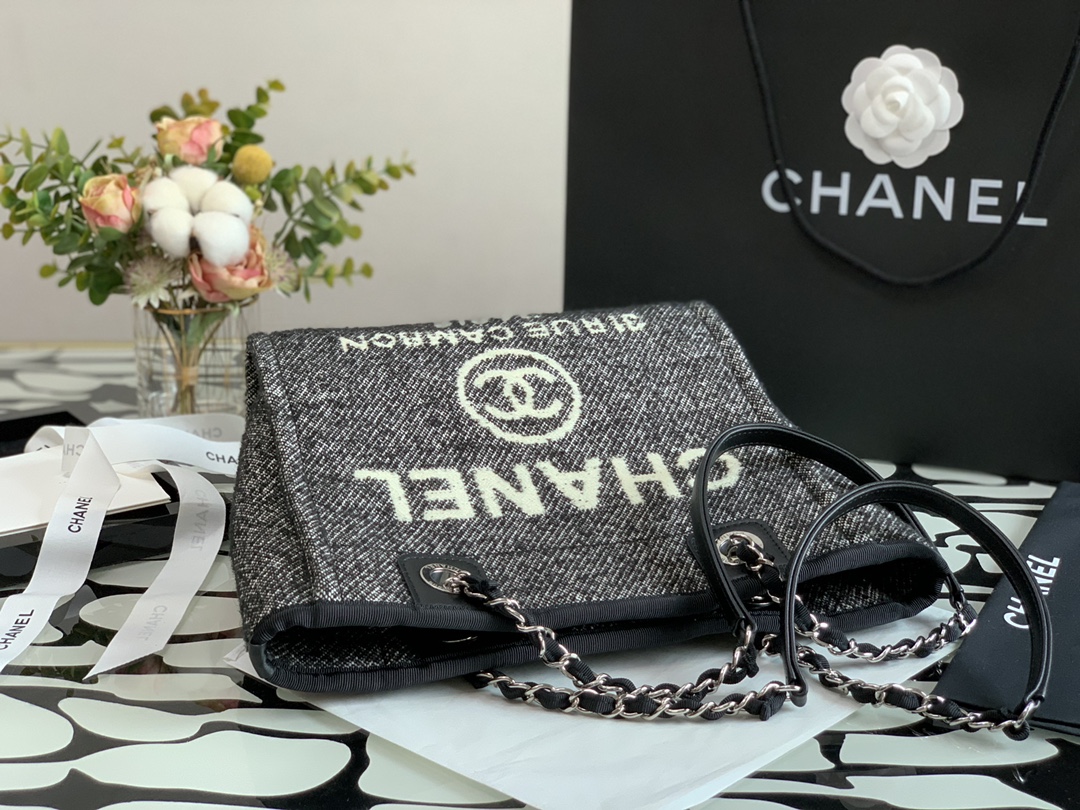 Ch**el deauville tote bag black 28 cm