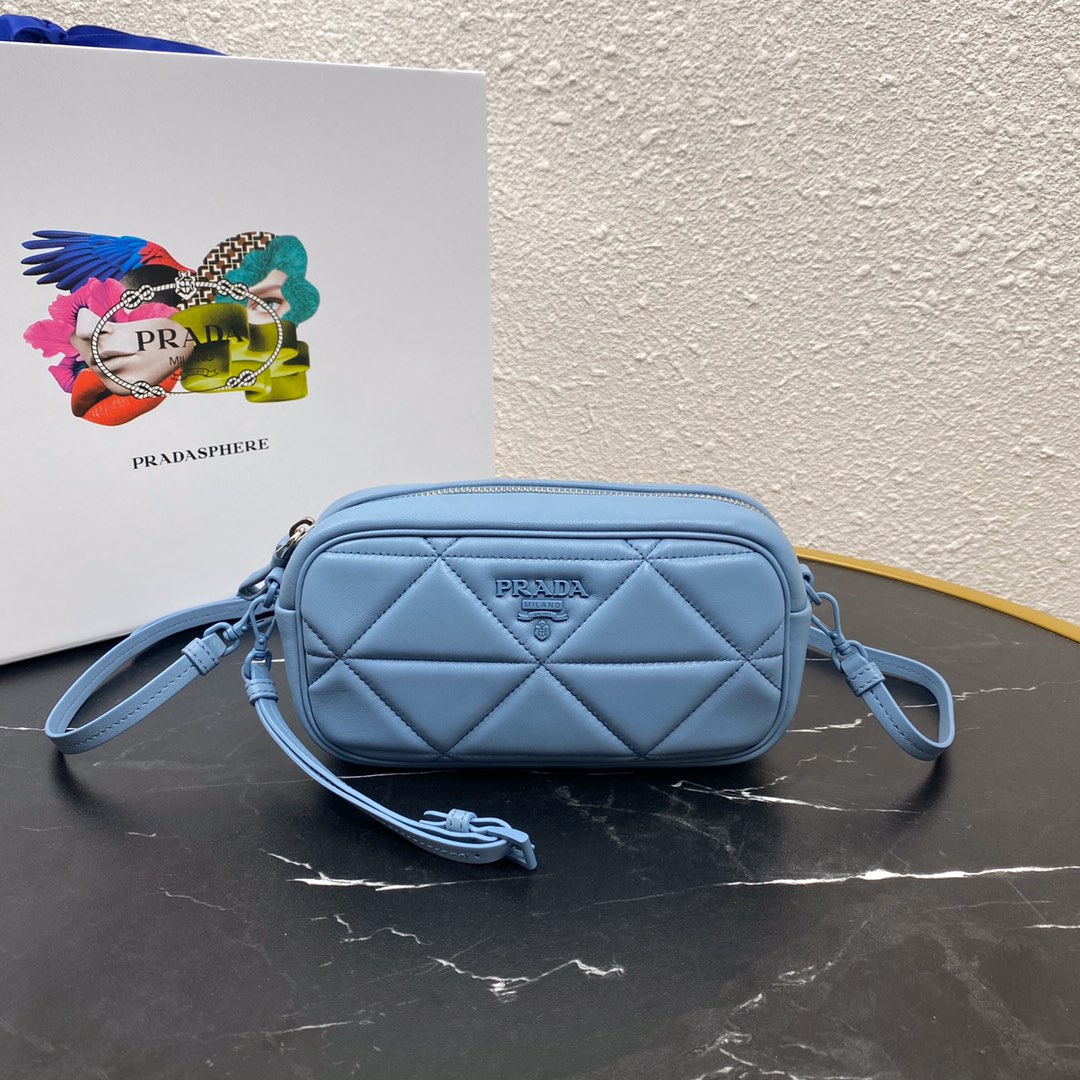 Pra*a mini spectrum quilted nappa leather blue 1dh046 10 x 19  x 5.5 cm