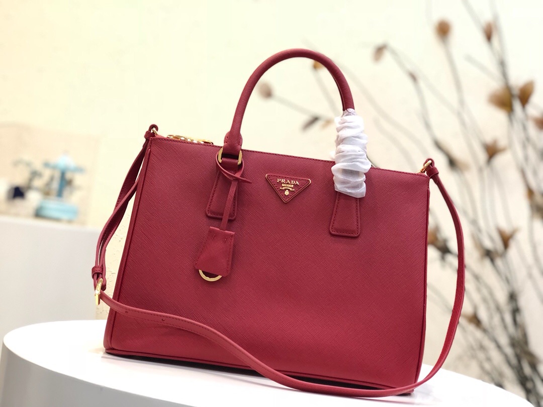 Pra*a large galleria saffiano leather bag fiery red 1ba274 32 × 24 × 14 cm