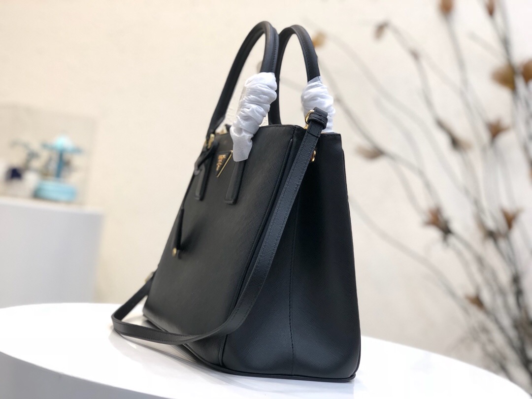 Pra*a large galleria saffiano leather bag black 1ba274 32 × 24 × 14 cm