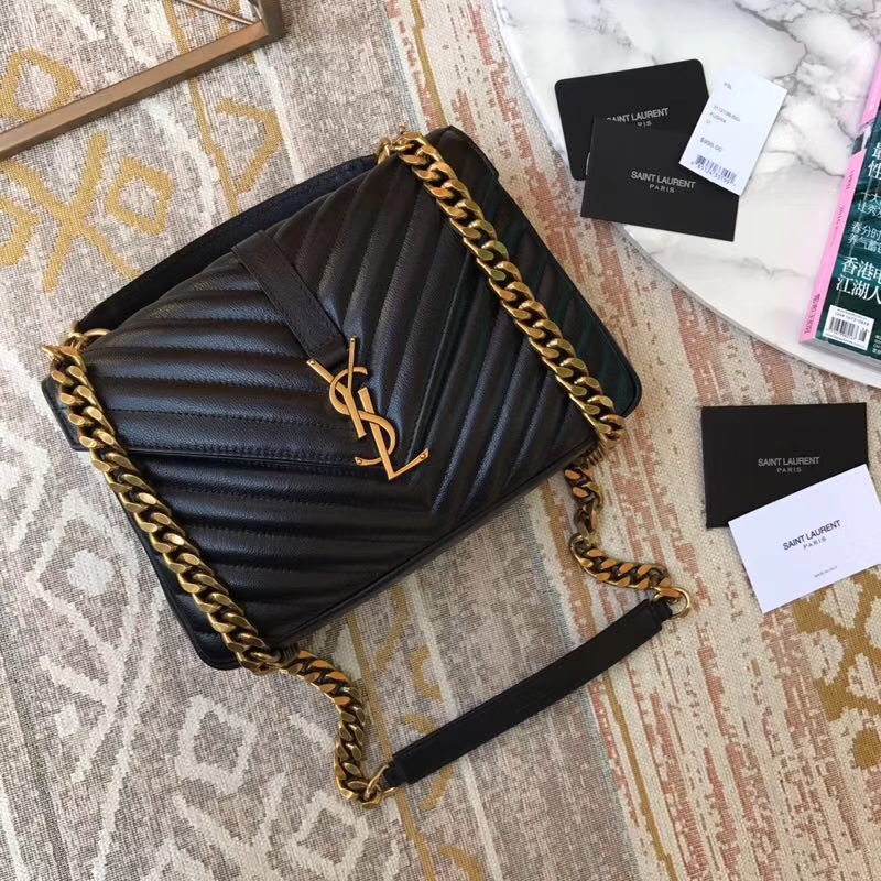 Y51 medium college in matelassÉ leather black 600279 24 x 17 x 7 cm