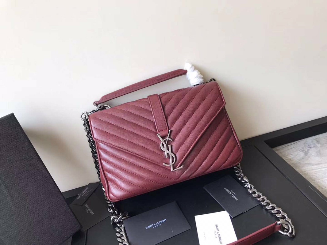 Y51 medium college in matelassÉ leather silver metal purple 600279 24 x 17 x 7 cm