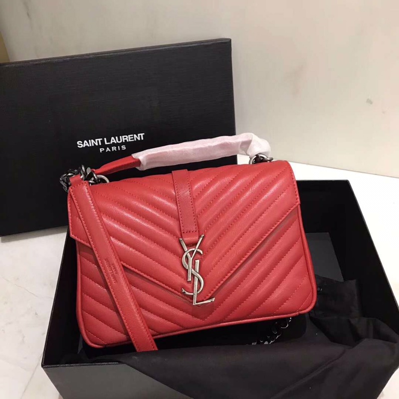 Y51 medium college in matelassÉ leather silver metal red 600279 24 x 17 x 7 cm