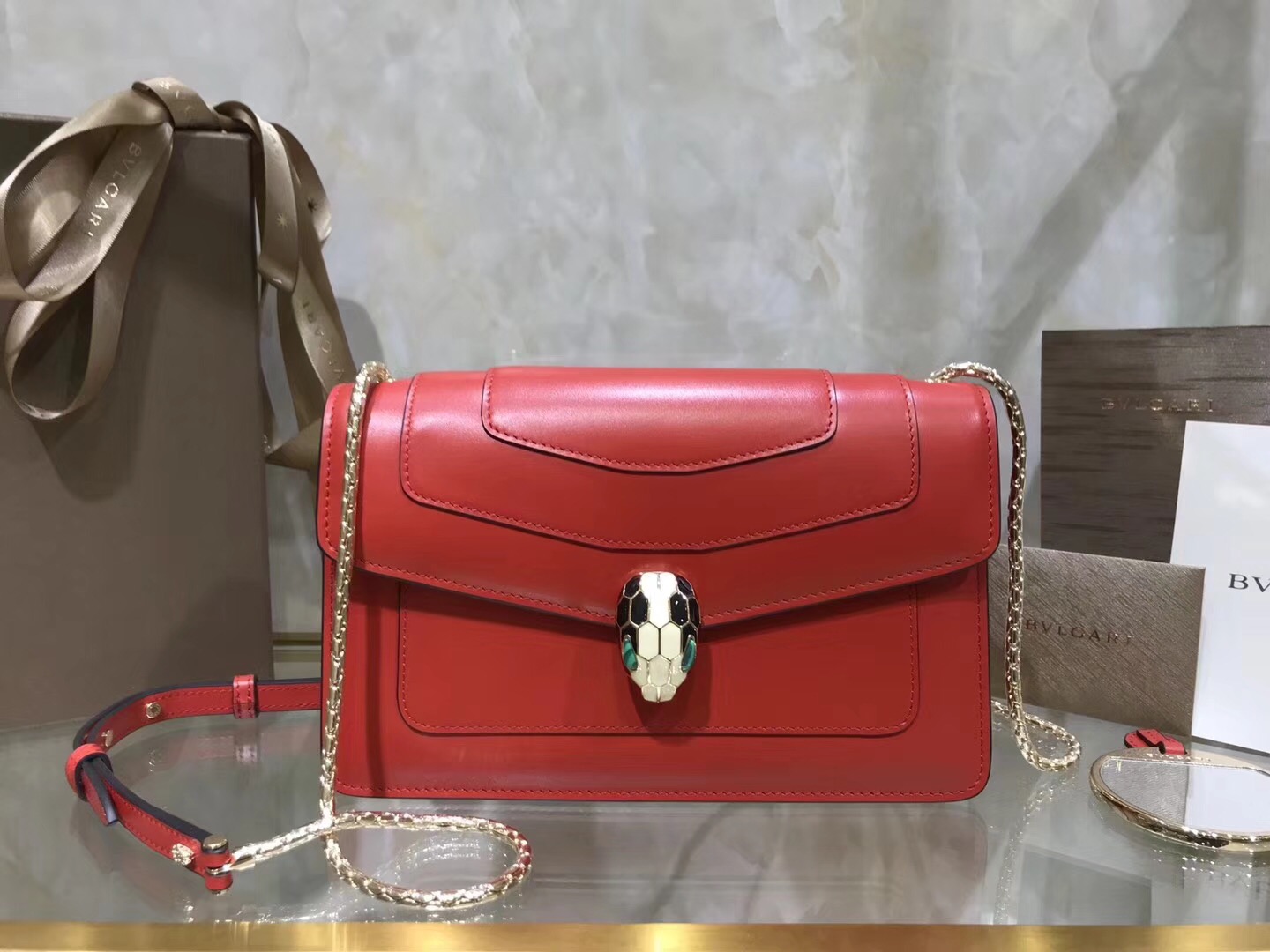 Bv1g*ai serpenti forever shoulder bag calfskin leater red 38102 22 x 13 x 6 cm