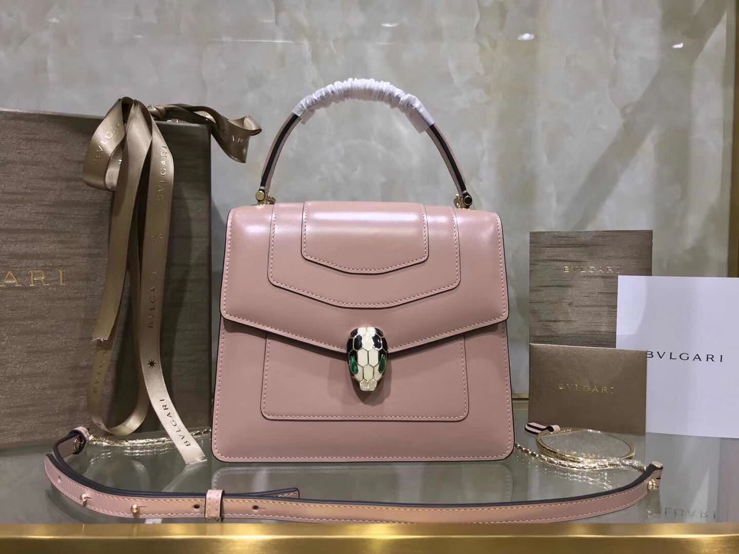 Bv1g*ai serpenti forever crossbody bag leather pink beige 280165 20 x 16 x 9 cm