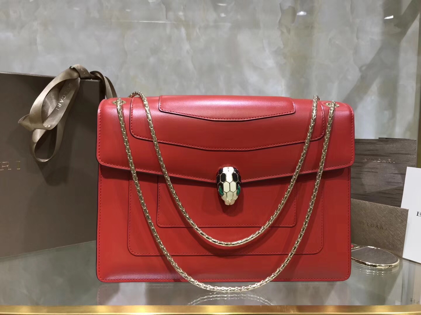 Bv1g*ai serpenti forever shoulder bag leather red 280153 28 x 19 x 8 cm