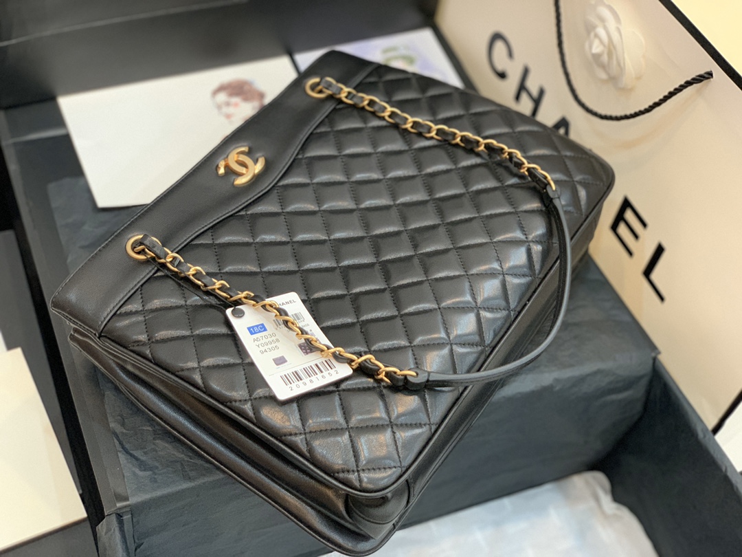 Ch**el large coco vintage timeless tote bag leather black a57030 35 x 11 x 27 cm