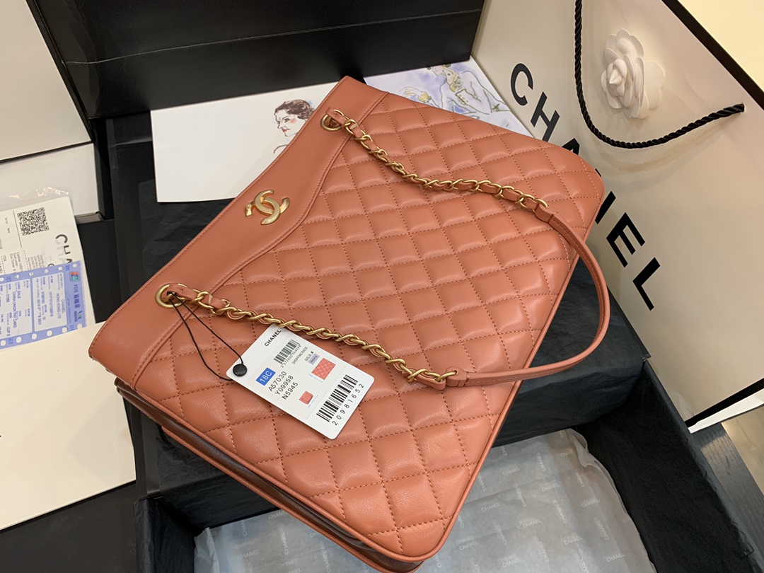 Ch**el large coco vintage timeless tote bag leather brick a57030 35 x 11 x 27 cm