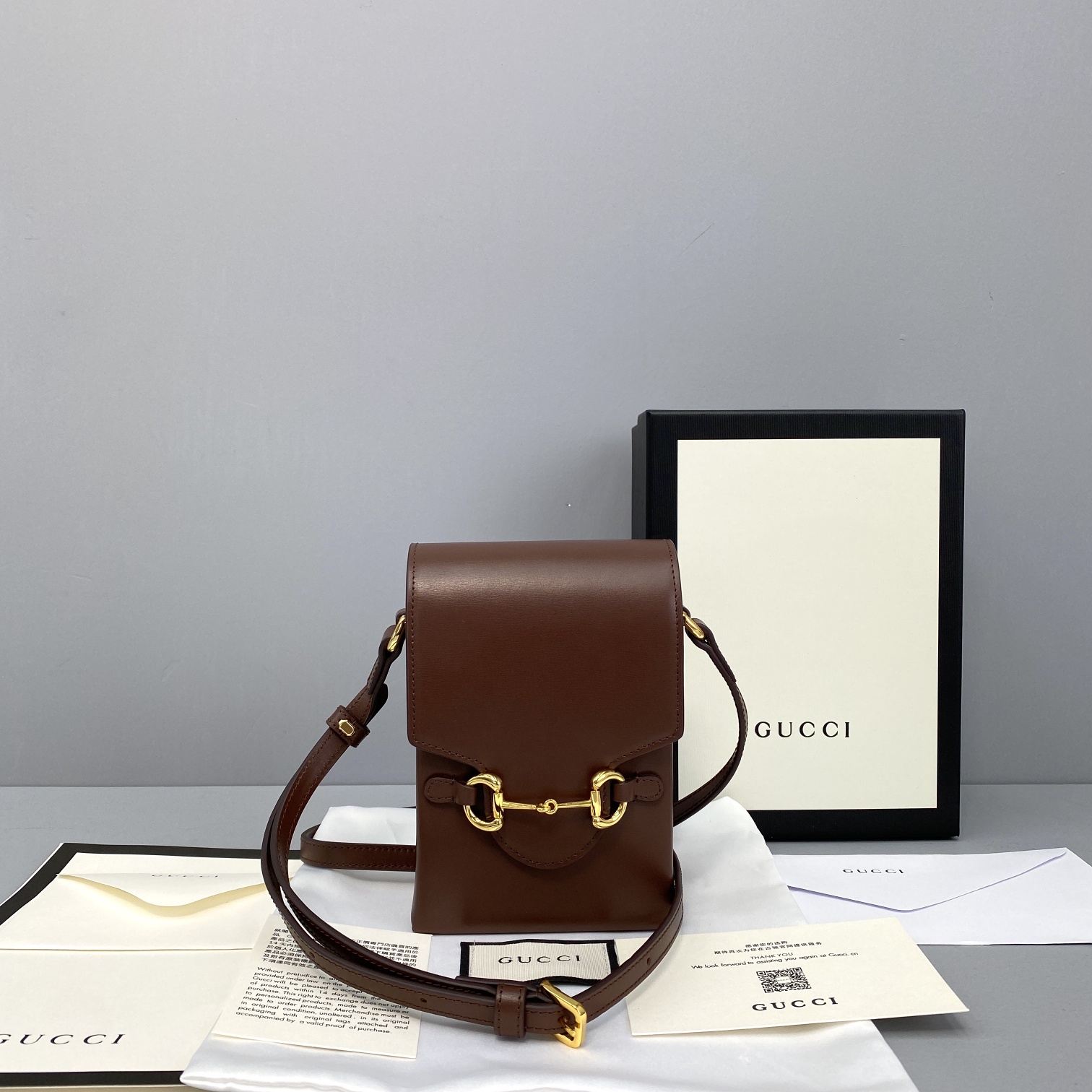 Gvc*1 mini horsebit 1955 bag leather brown 625615 11.5 x 17 x 4 cm