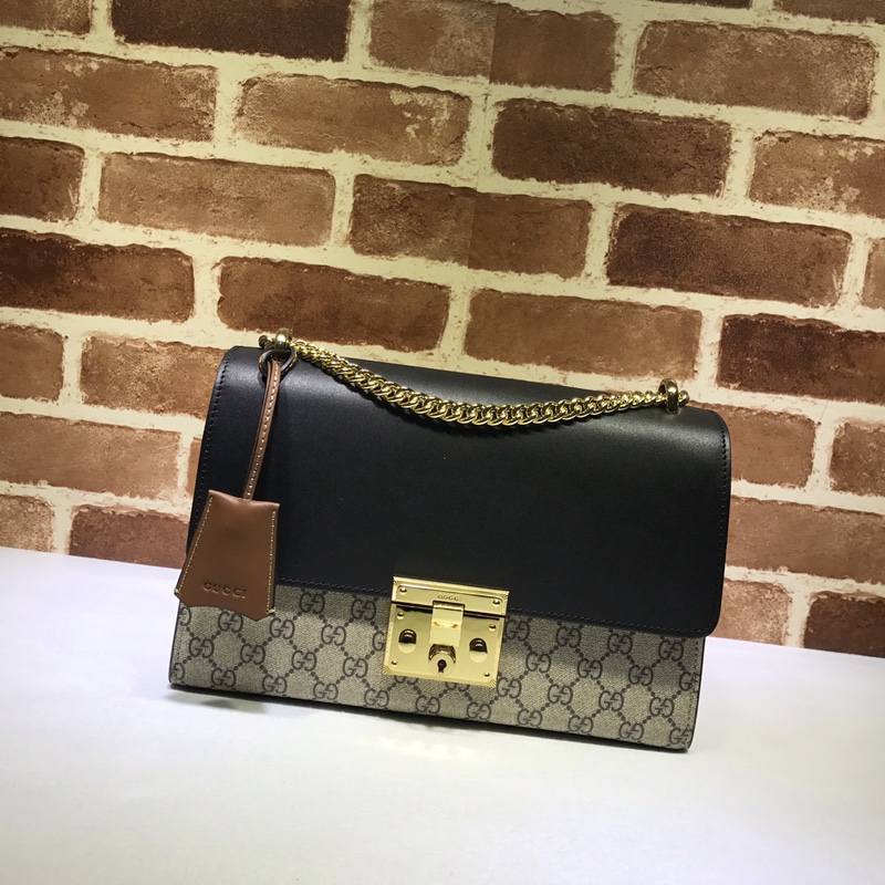 Gvc*1 medium padlock gg svp*me shoulder bag black leather top 409486 30 x 19 x 10 cm