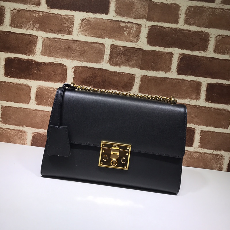 Gvc*1 medium padlock shoulder bag leather black 409486 30 x 19 x 10 cm