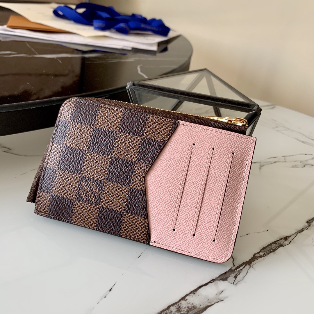 l0vis Vvtt0n card holder recto verso damier ebene canvas rose ballerine n60405 13 cm