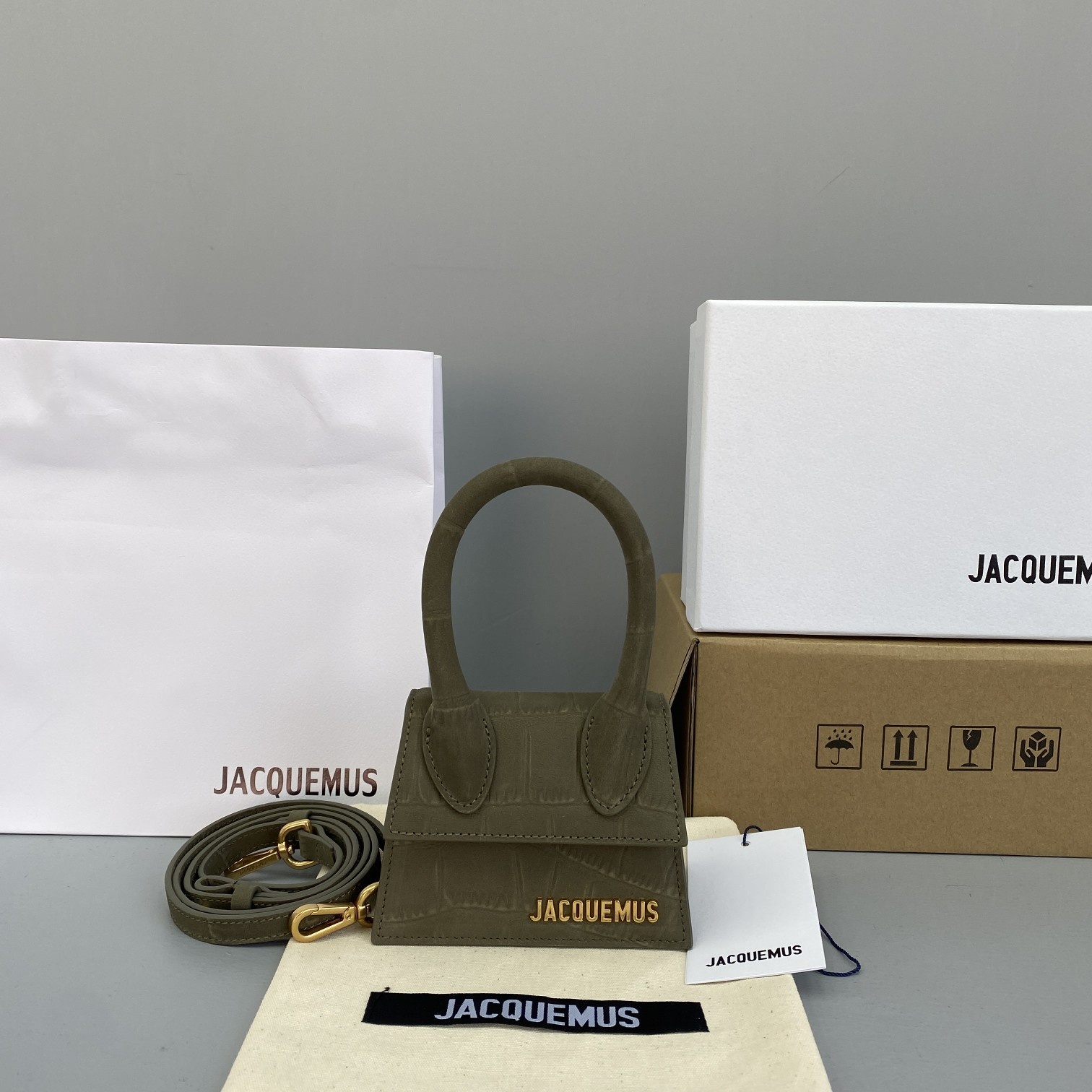 JACQUEMUS LE CHIQUITO Mini Crocodile Leather Bag Dark Green 213BA01 12 x 8 x 5 cm