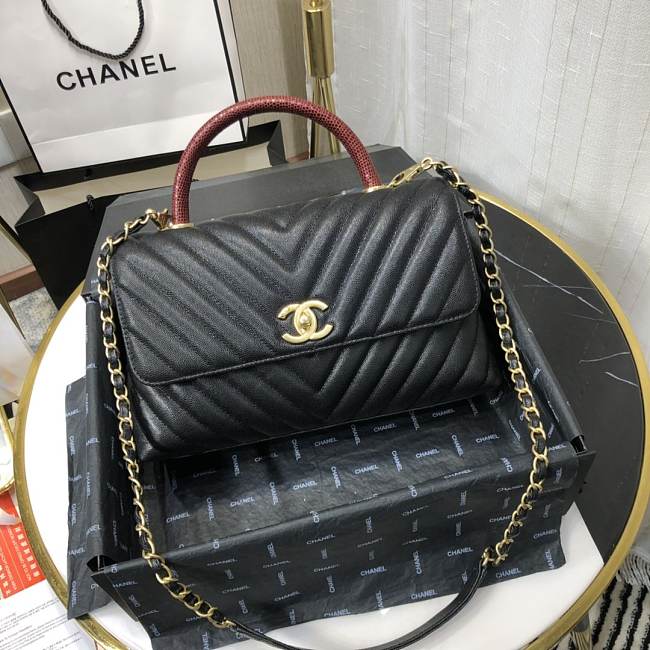 Ch**el small coco grained calfskin v quilting flap bag black a92991 28.5 x 18.25 x 11.75 cm