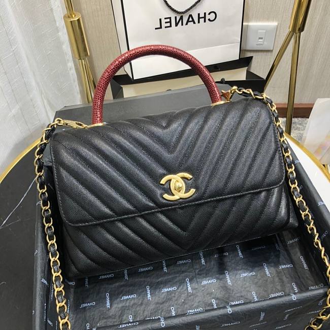 Ch**el small coco grained calfskin v quilting flap bag black a92991 28.5 x 18.25 x 11.75 cm
