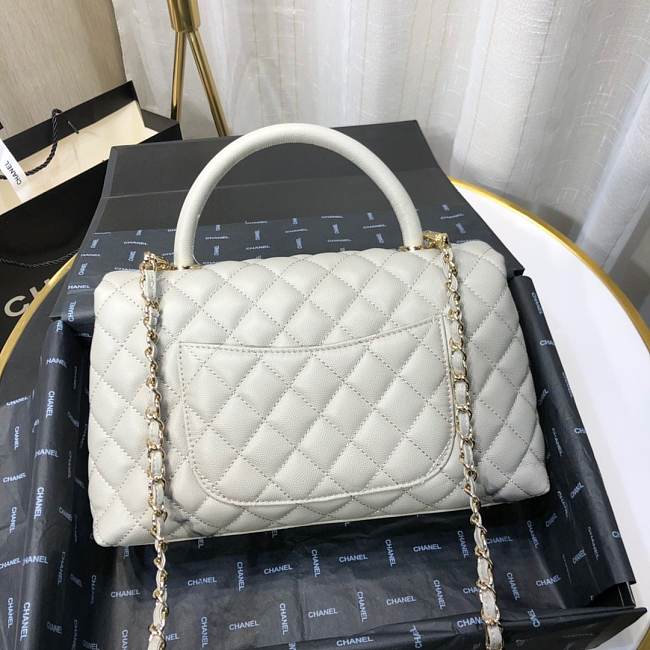 Ch**el small coco grained calfskin with top handle flap bag silver a92991 28.5 x 18.25 x 11.75 cm