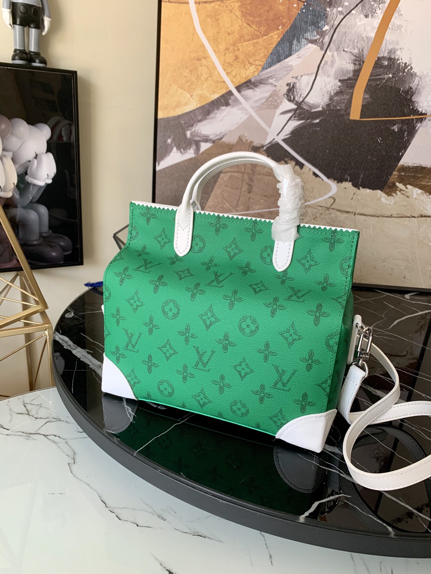 l0vis Vvtt0n litter bag vintage monogram canvas green leather m80815 24 x 21 x 12 cm