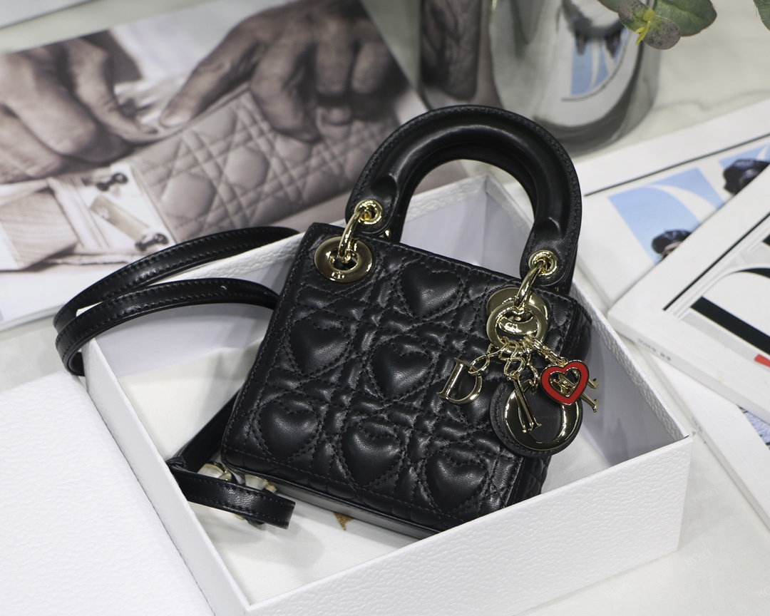 D10r micro lady bag red cannage lambskin black s0856 12cm