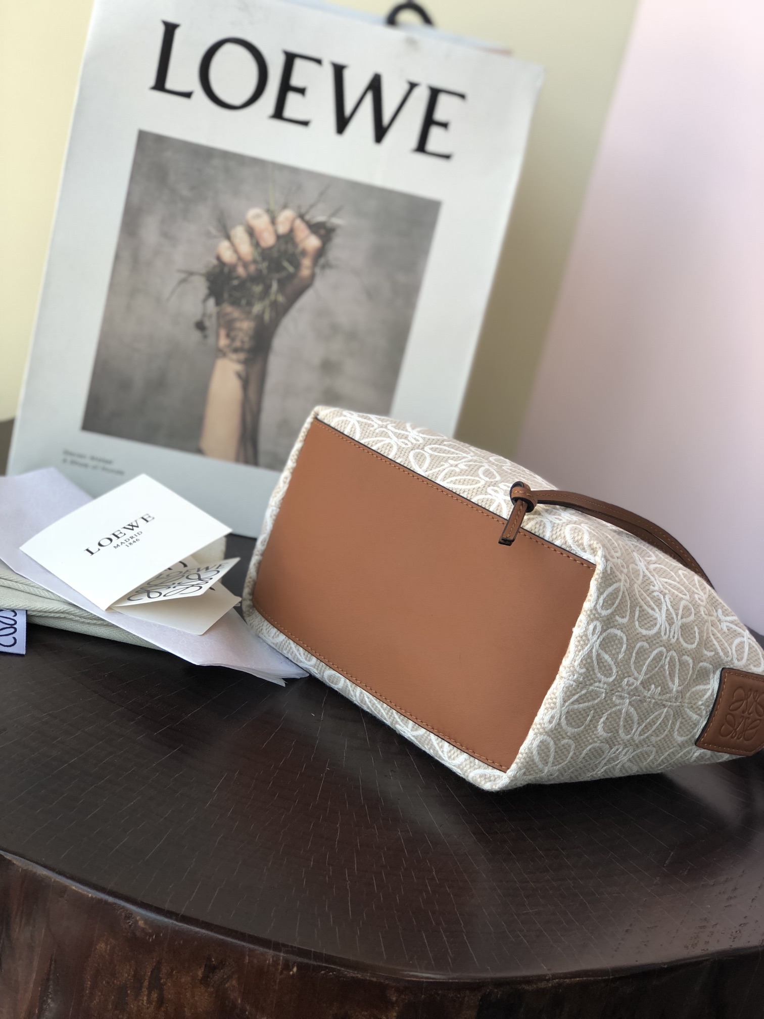 L0ew* small cubi bag anagram jacquard and calfskin ecru a906k75x04 21 x 12 x 17 cm