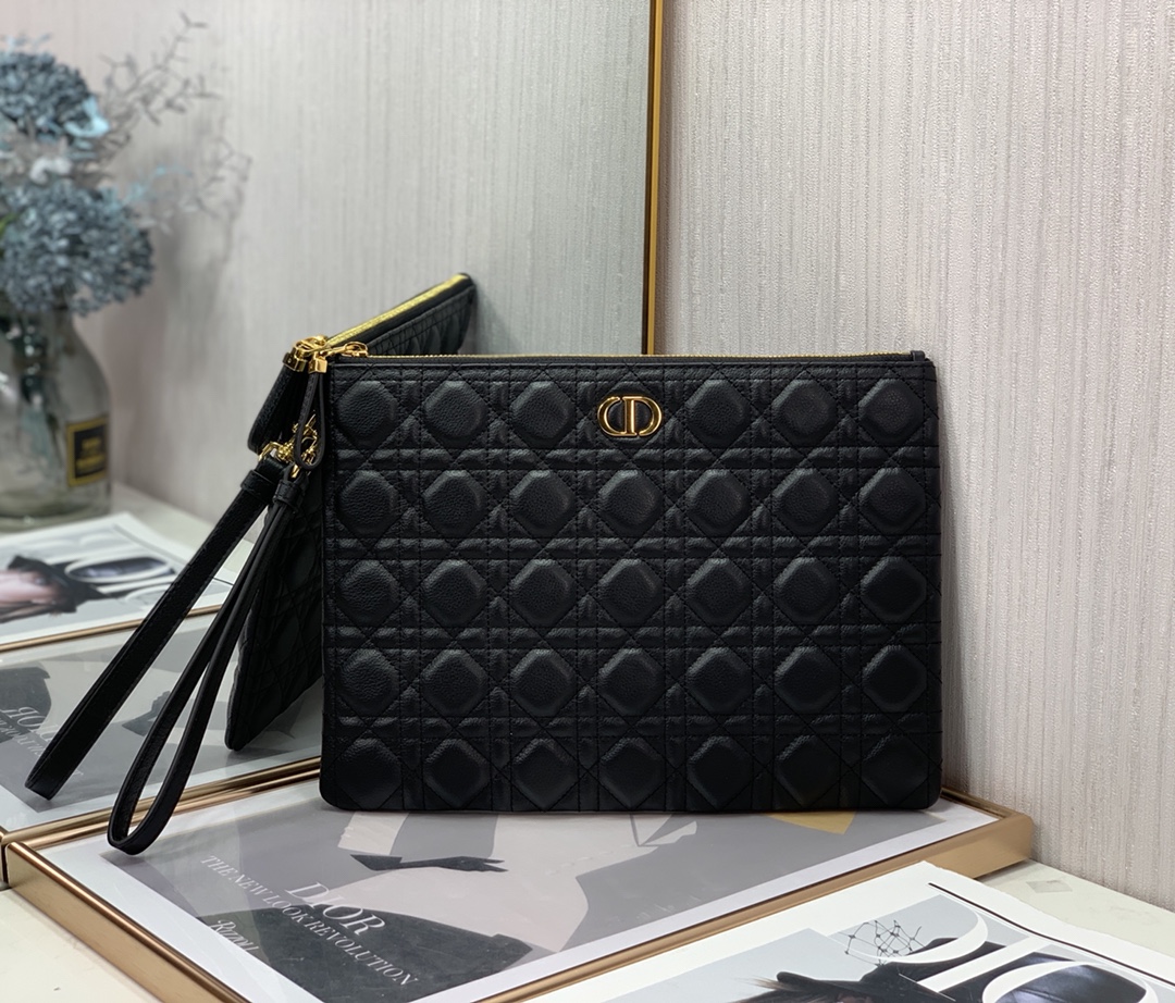 d10r large caro daily pouch S*pple cannage calfskin black s5086 30 x 21.5cm