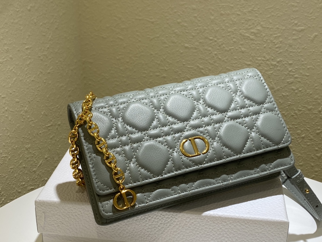 d10r caro belt pouch with chain S*pple cannage calfskin gray s5091 20 x 11.5 x 3.5 cm