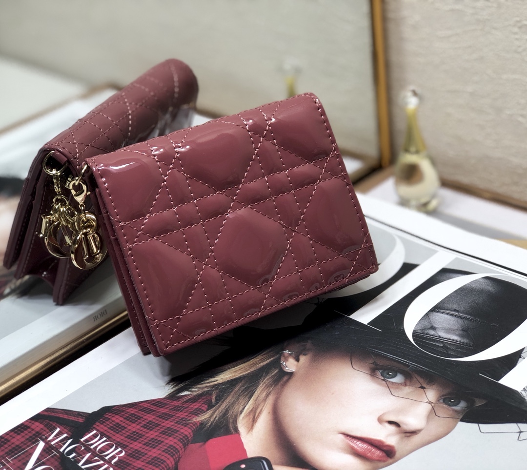 D10r small wallet patent cannage calfskin rose red 11 x 9 cm
