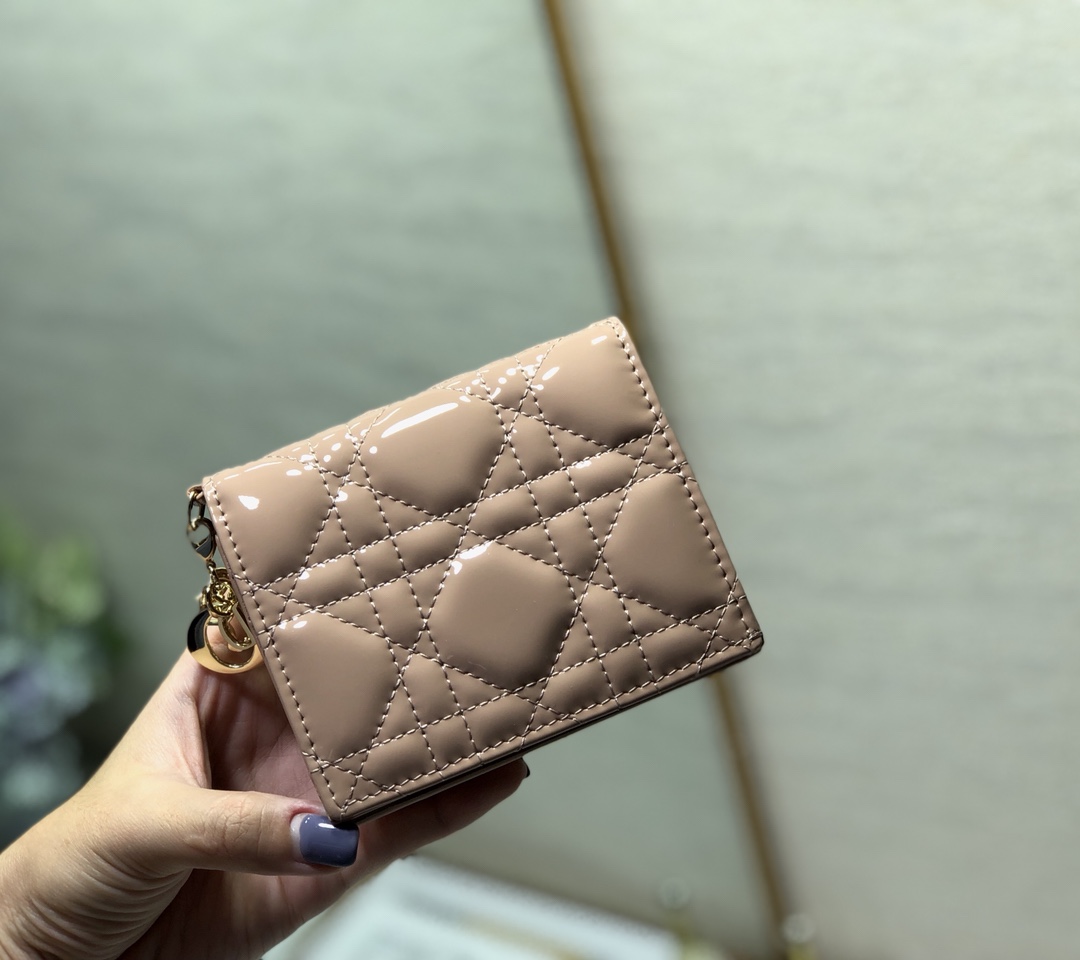 D10r small wallet patent cannage calfskin rose des vent 11 x 9 cm