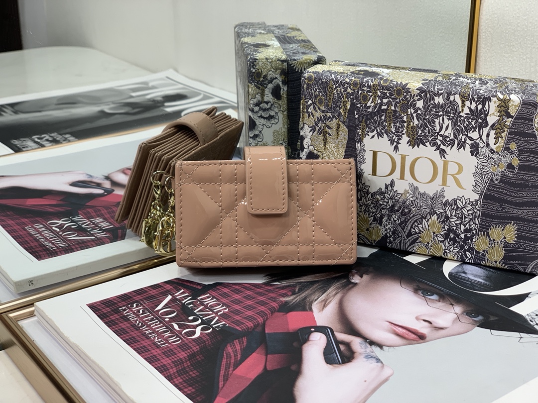 D10r lady D10r 5-gusset card holder patent cannage calfskin rose des vents s0074 10.5 cm