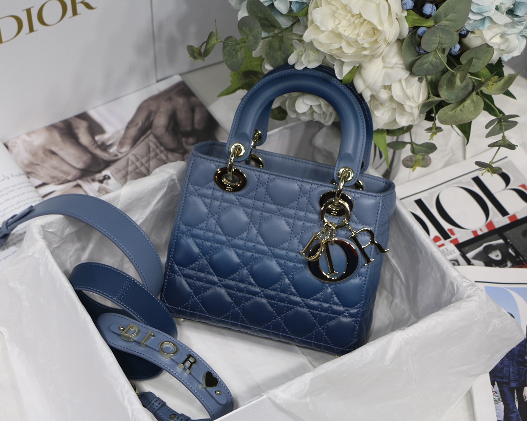 D10r lady D10r my abcD10r bag gradient cannage lambskin indigo blue m0538 20 × 16.5 × 8 cm