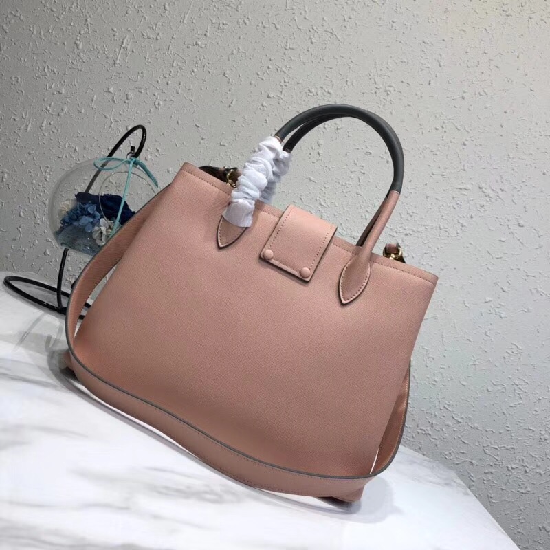 Pra*a top handle tote bag leather powder pink/black 1bg148 33 × 24 × 14.5 cm