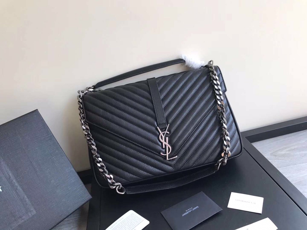 Y51 large college tote leather silver metal black 392738 32 x 21 x 8 cm