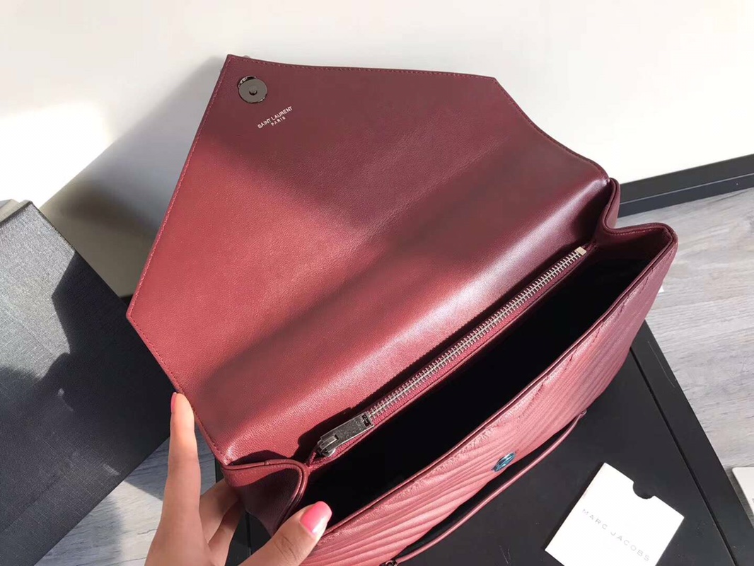 Y51 large college tote leather silver metal burgundy 392738 32 x 21 x 8 cm