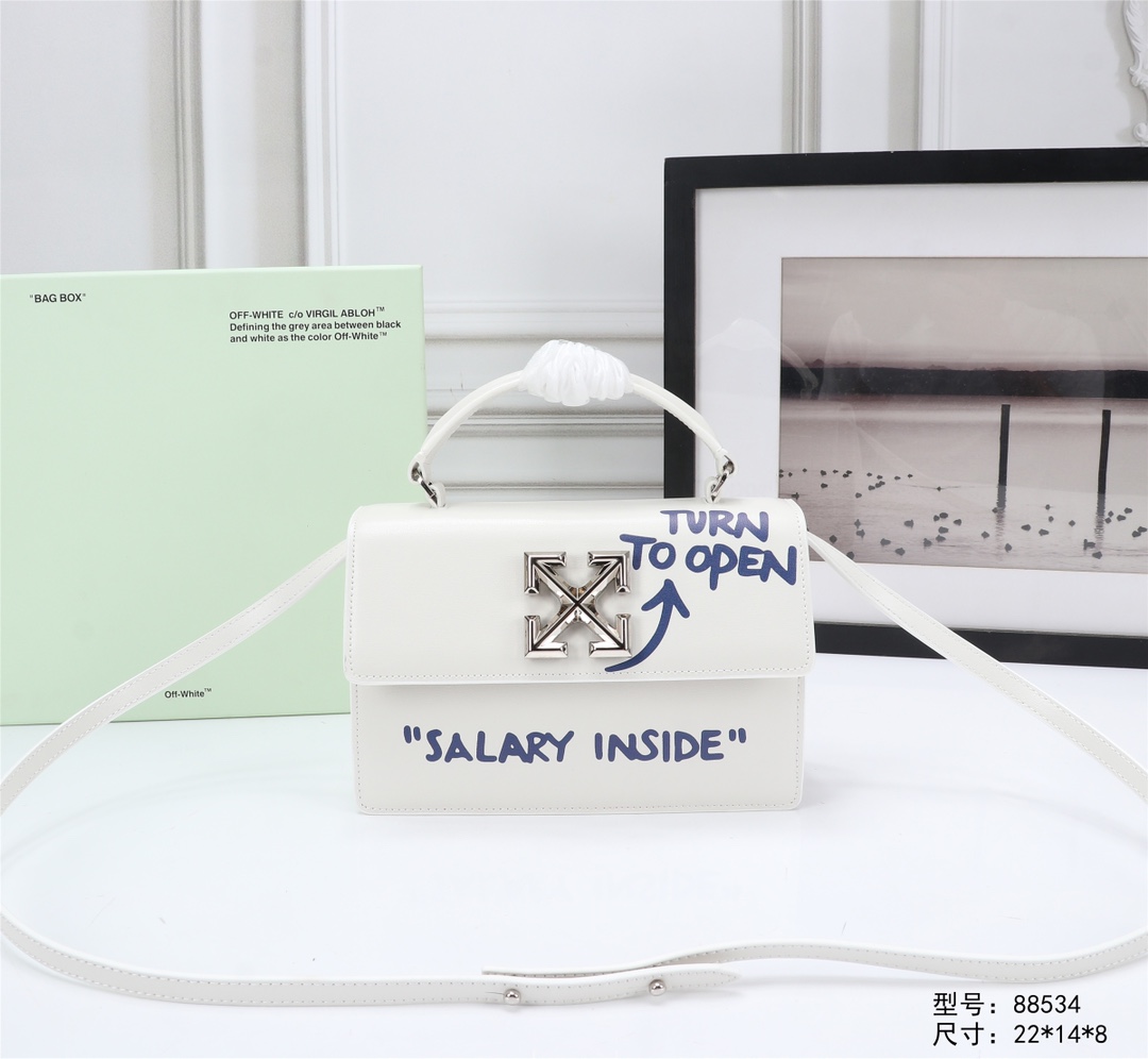 OFF WHITE 1.4 Quote Jitney Bag Leather White 22 x 14 x 7 cm