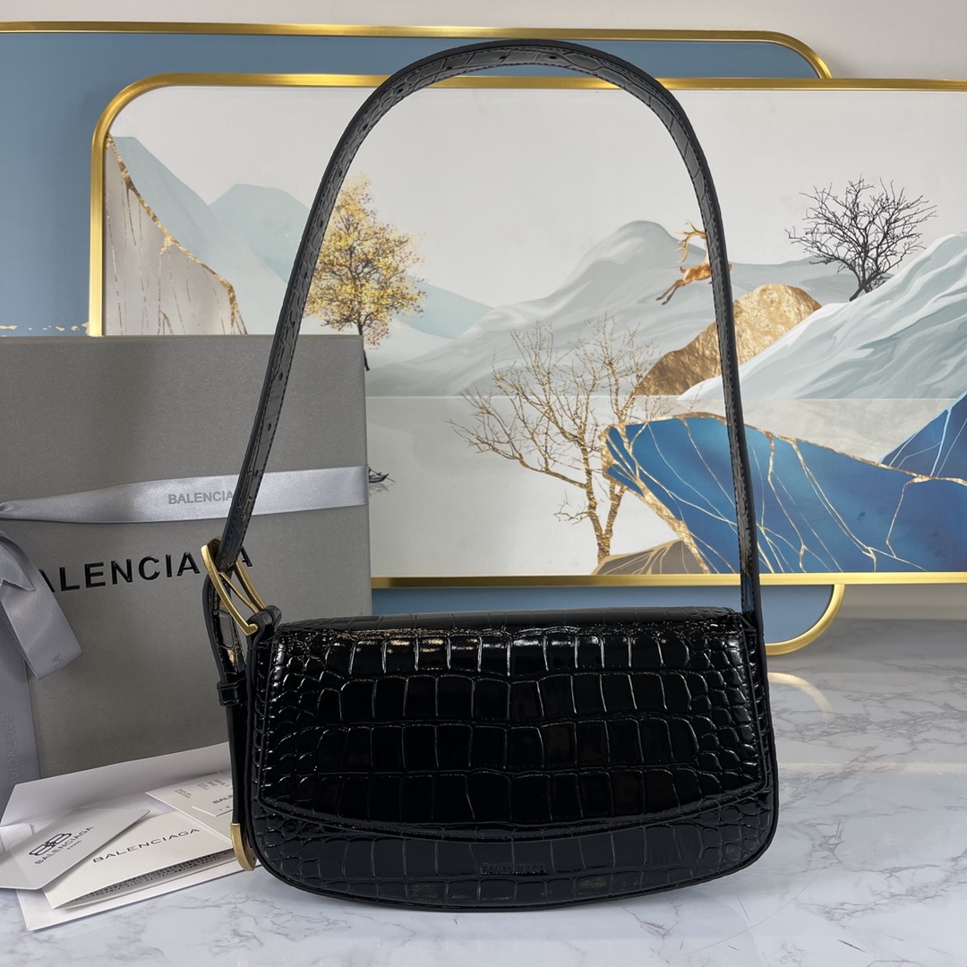 Ba1en*iaga woman's ghost sling bag in crocodile leather black 23 x 5 x 15 cm
