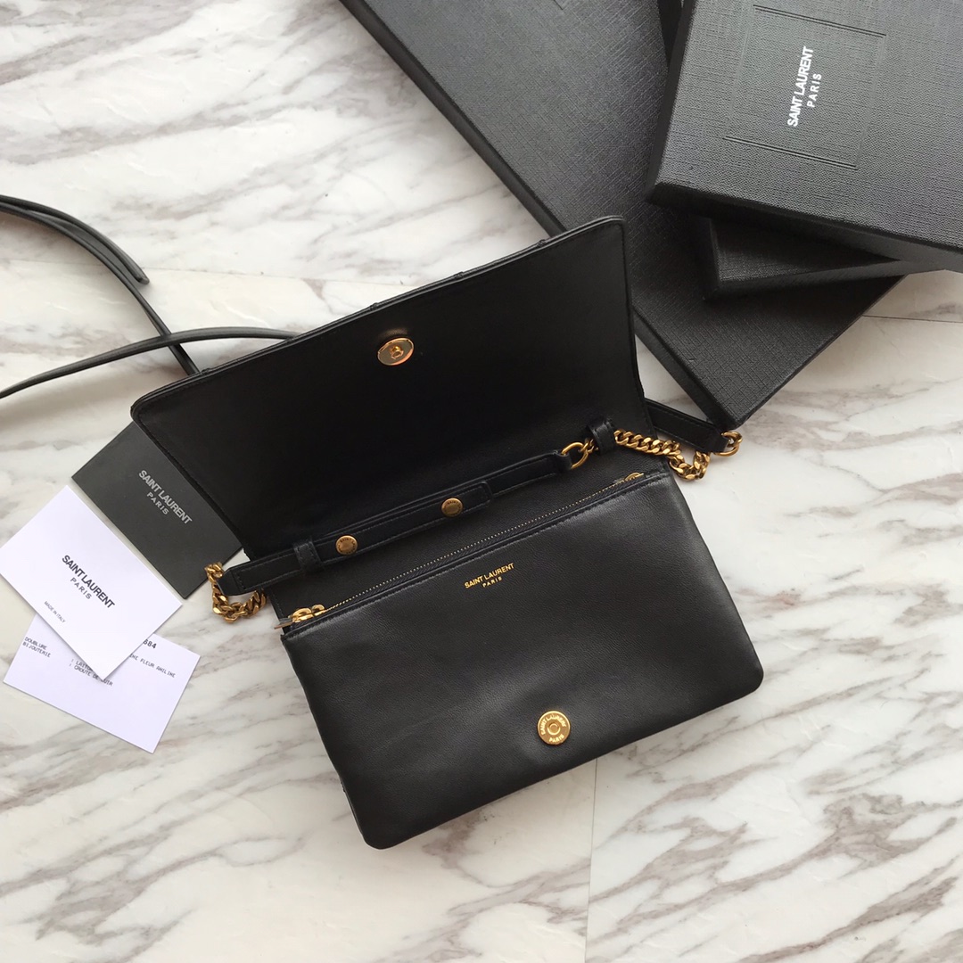 Y51 ladies angie chain bag in quilted lambskin black 568906 22 x 13 x 5.5 cm