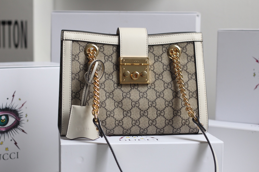 Gvc*1 small padlock gg shoulder bag in svp*me canvas white 498156 26 x 18 x 10 cm