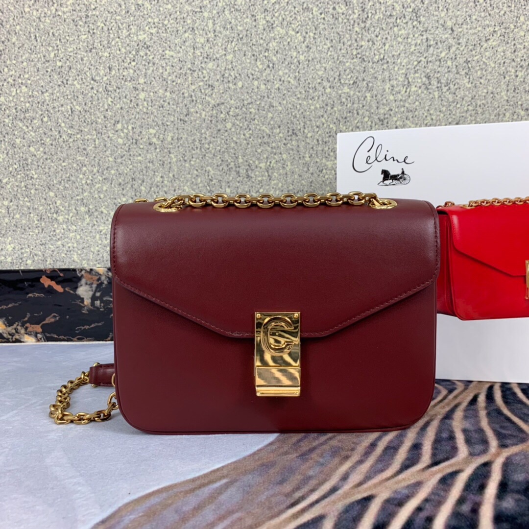 Ce1i*e pre-owned 2020s c charm shoulder bag burgundy 370348 21.5 x 15 x 7 cm