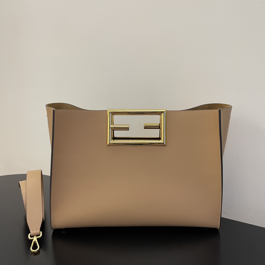 F**di medium way leather shoulder bag beige 8bh391 40x18x30cm