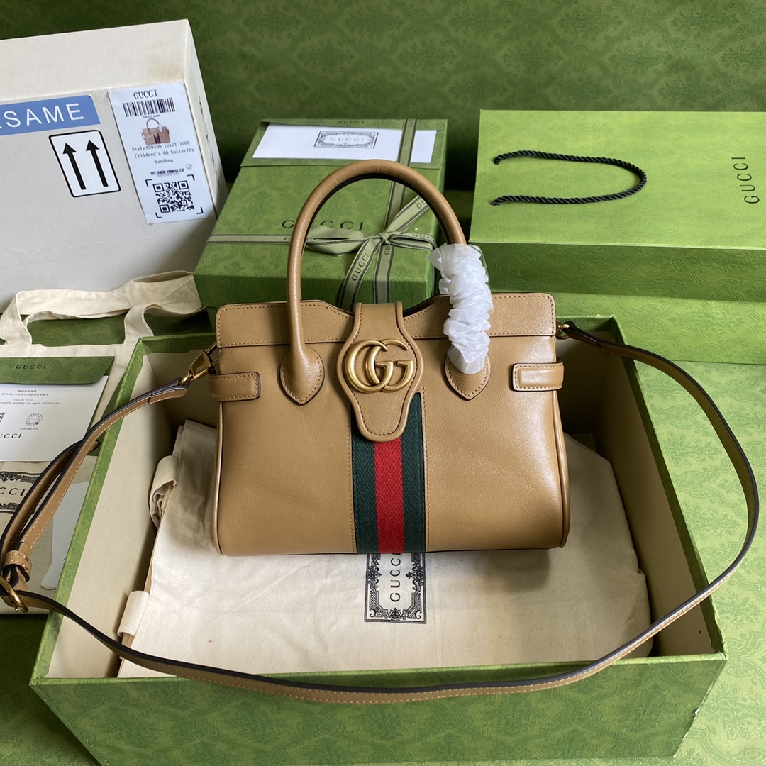 Gvc*1 small top handle bag with double g brown 658450 25 x 19 x 11 cm