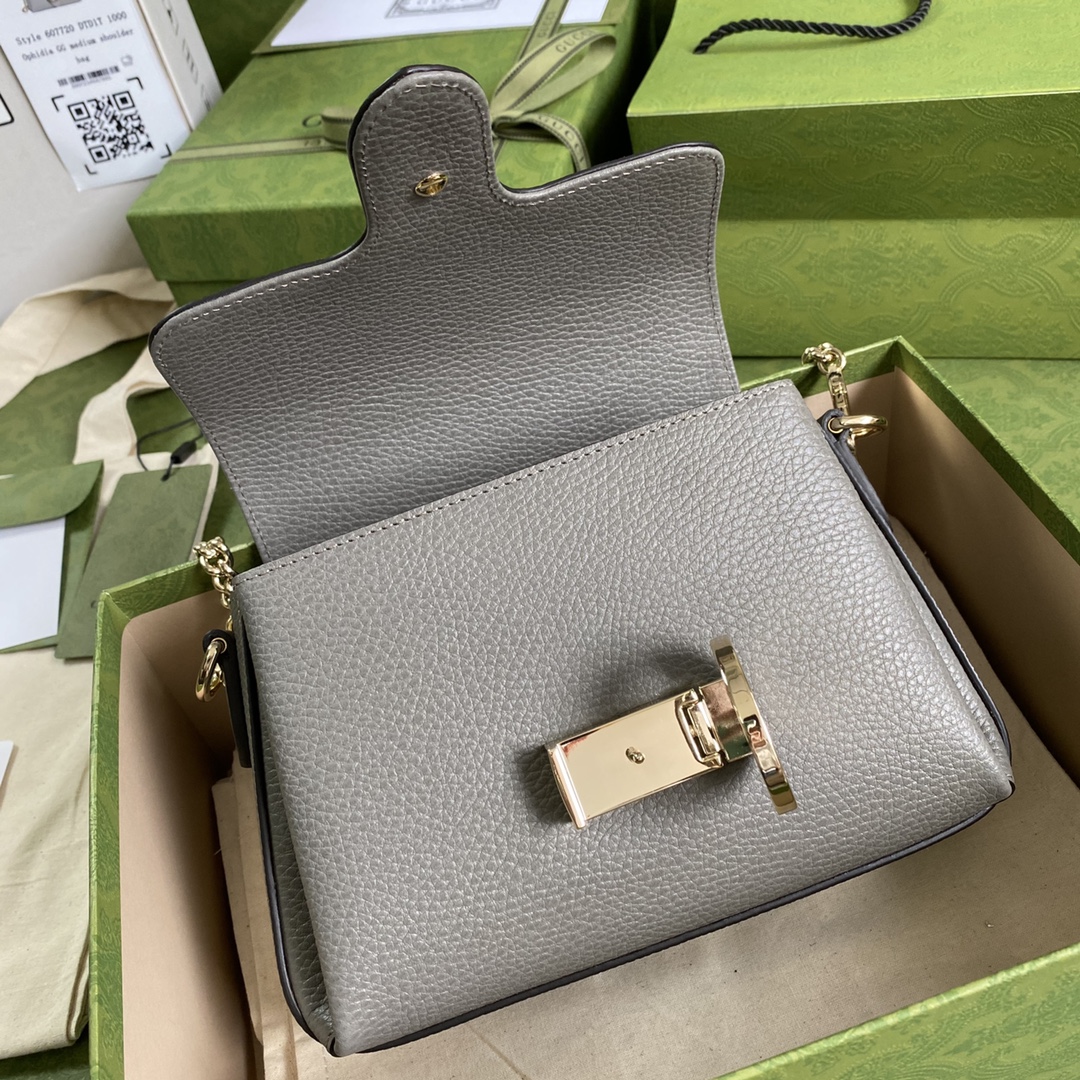 Gvc*1 interlocking g leather crossbody bag gray 607720 22 x 15 x 7 cm