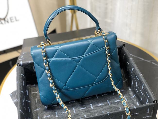 Ch**el small flap bag with top handle dark blue a92236 25cm