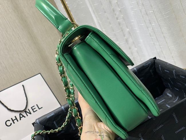 Ch**el small flap bag with top handle green a92236 25cm
