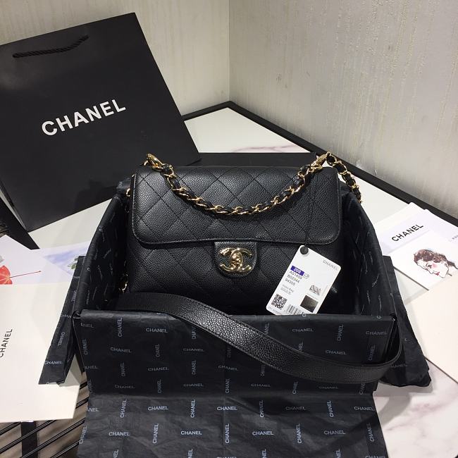 Ch**el small grained calfskin flap bag black as1459 16 x 23 x 9 cm