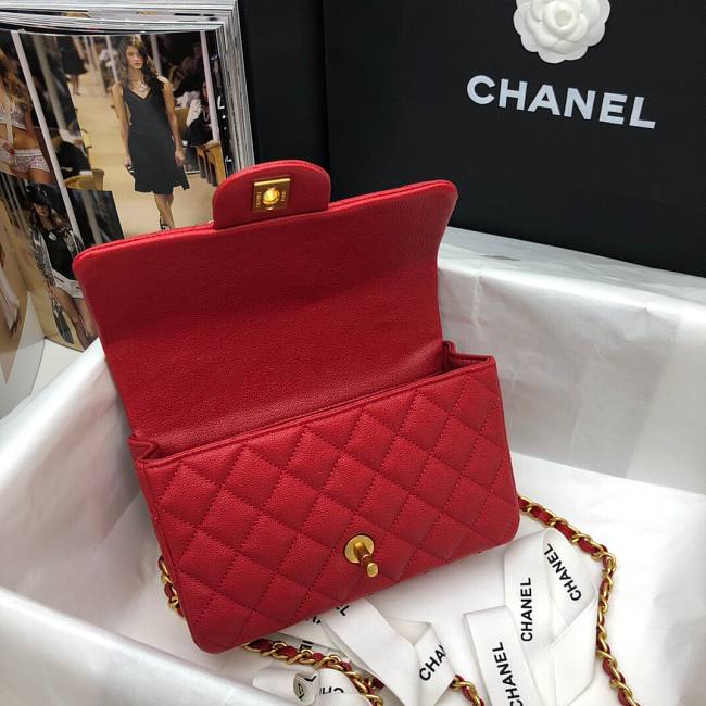 Ch**el mini flap bag with top handle grained calfskin red as2431 20 x 14 x 7 cm