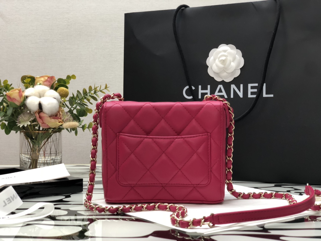 Ch**el small box bag lambskin & gold metal dark pink as2877 14.5 x 16.5 x 7 cm