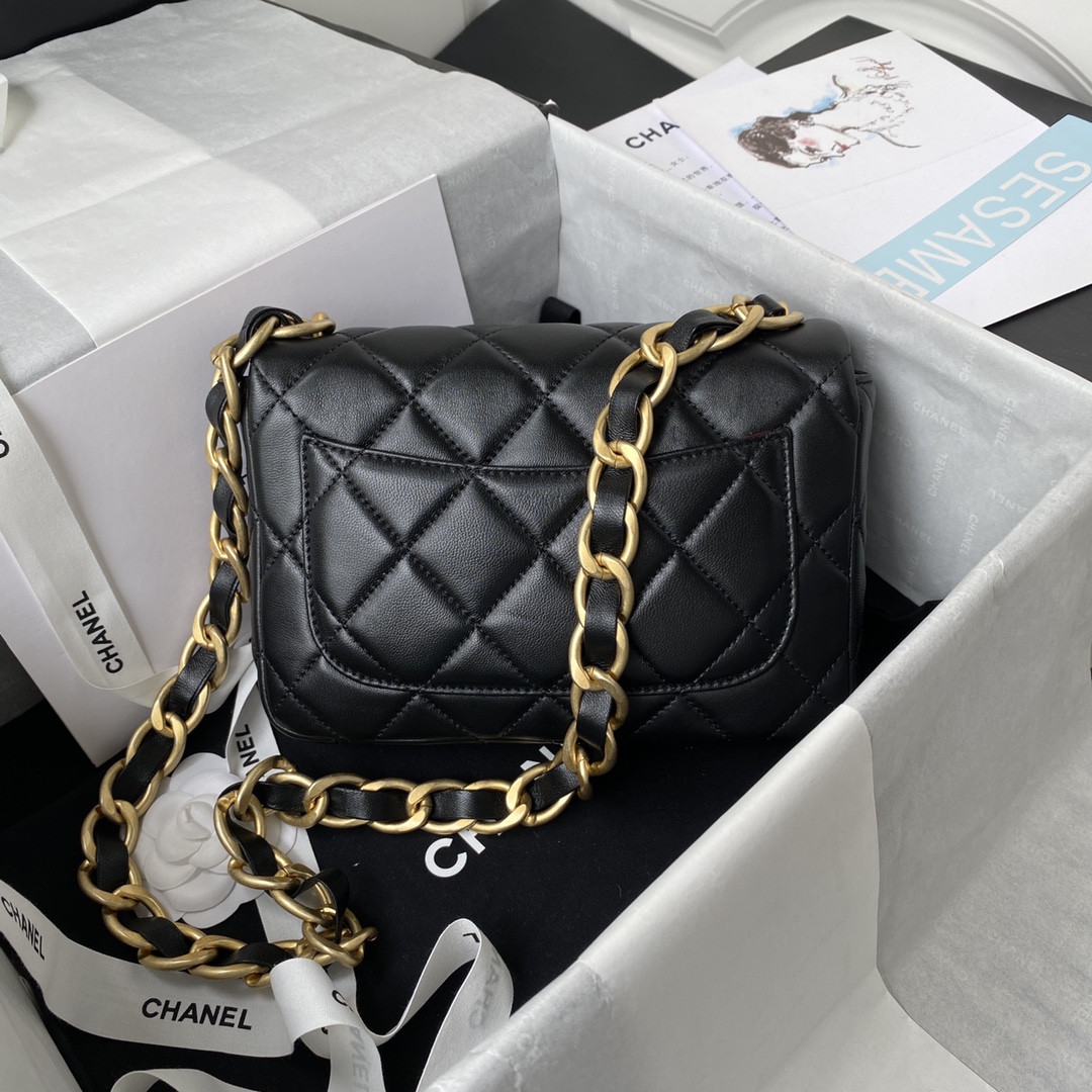 Ch**el flap bag with big chain leather black 22 × 5 × 15.5 cm