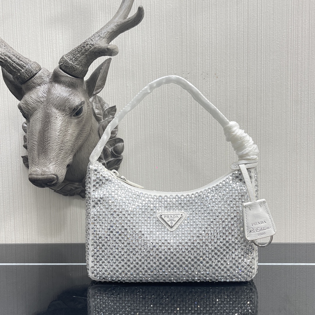 Pra*a re-edition 2000 satin mini bag white 1ne515 22x12x6cm