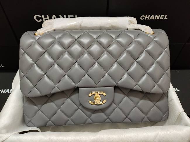 Ch**el flap bag lambskin leather gold chain gray a1113 30cm